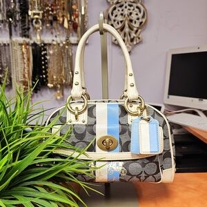 Coach Blue and White Signature Satchel